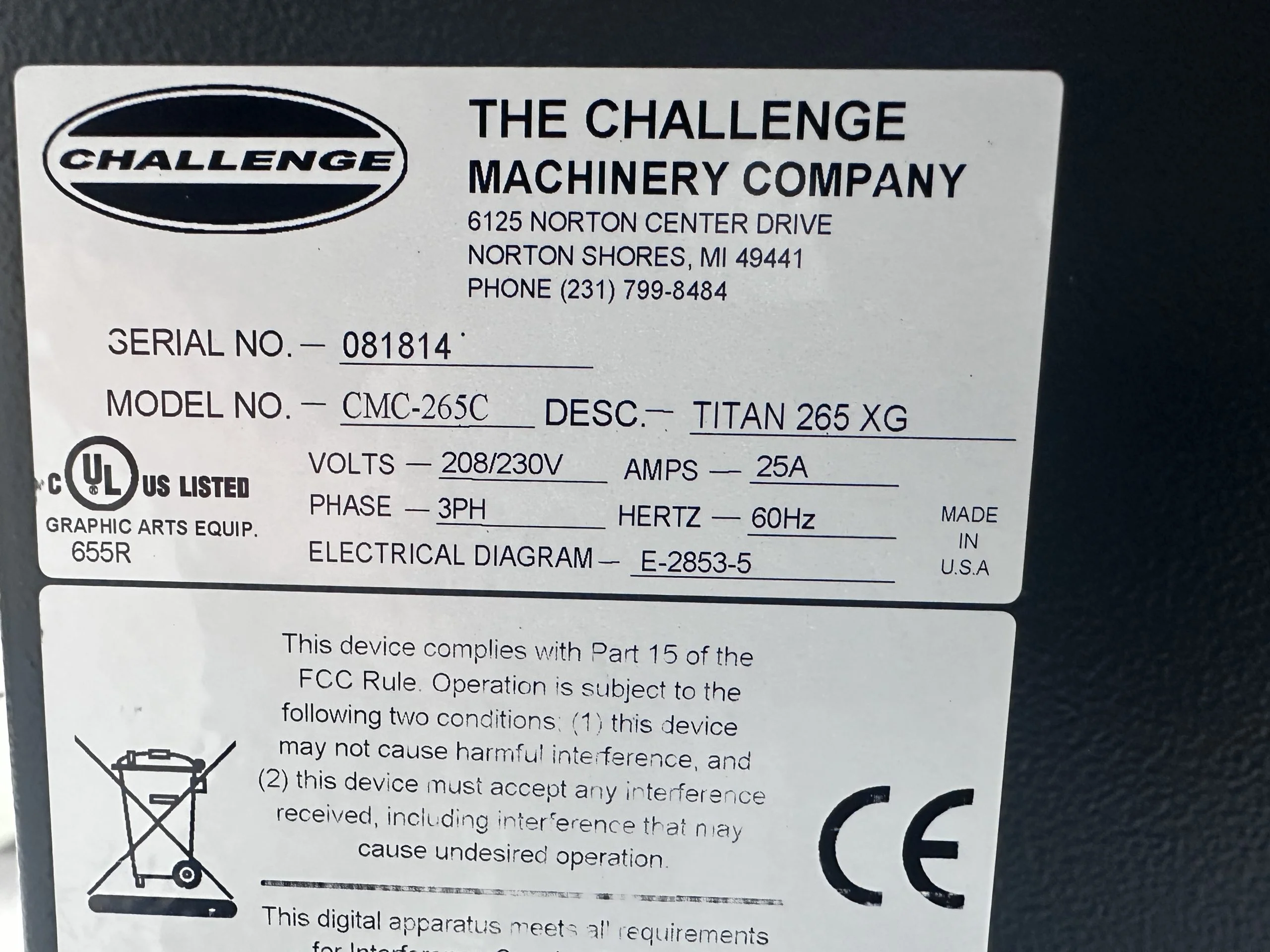 Challenge Titan 265XG Programmable Paper Cutter - Print